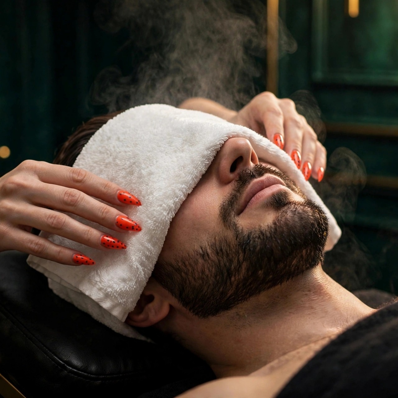 A warm towel ritual during a cHair Therapy appointment